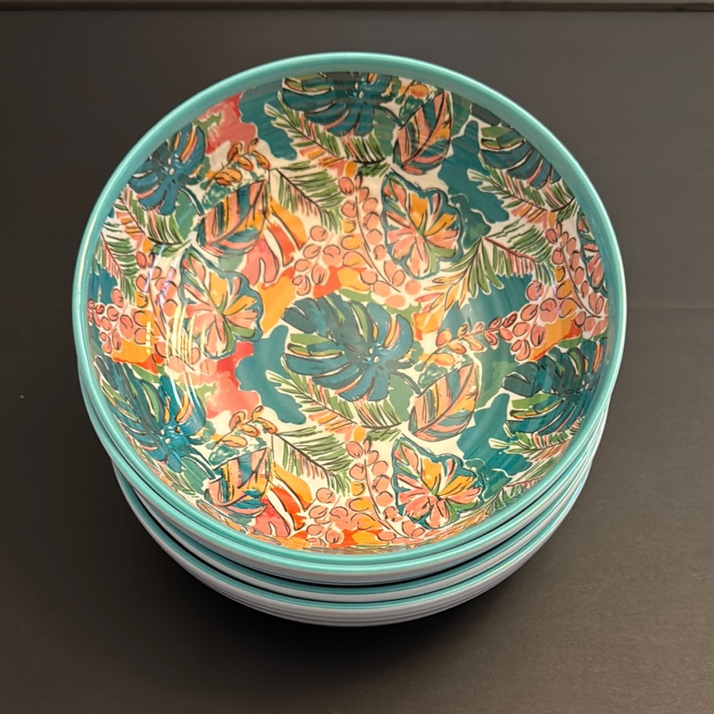 4pc SAMBA Colorful Tropical Print Melamine Dinner Bowls - 8"
